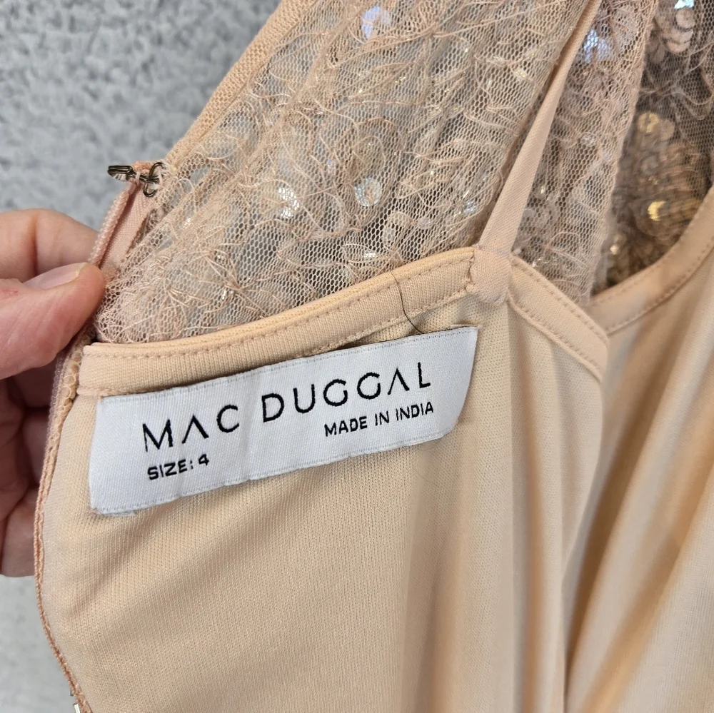 Mac Duggal Maxi Gown Womens Sz 4 Nude Silver Embellished Sequins Beads Lined - Picture 11 of 16